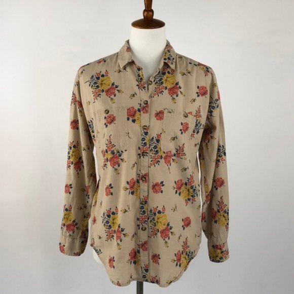 Obey Tops - Obey Propaganda Tan Floral Print Button Down Shirt